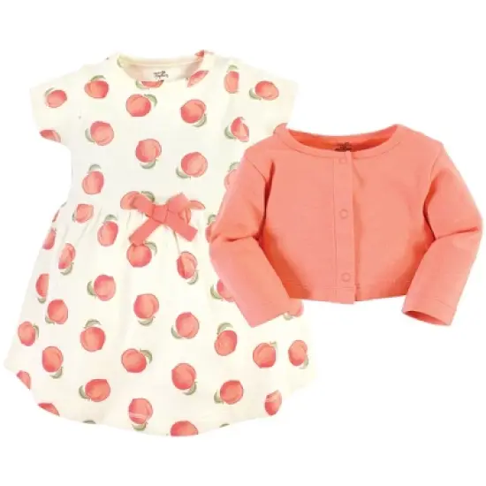 Touched by Nature Baby and Toddler Girl Organic Cotton Dress and Cardigan, Peach image {2}