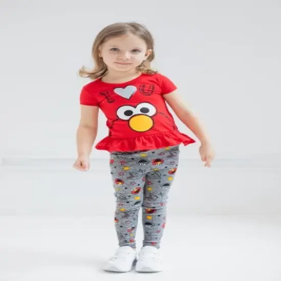 Sesame Street Big Bird Cookie Monster Elmo Girls Pullover T-Shirt and Leggings Outfit Set Toddler image {4}