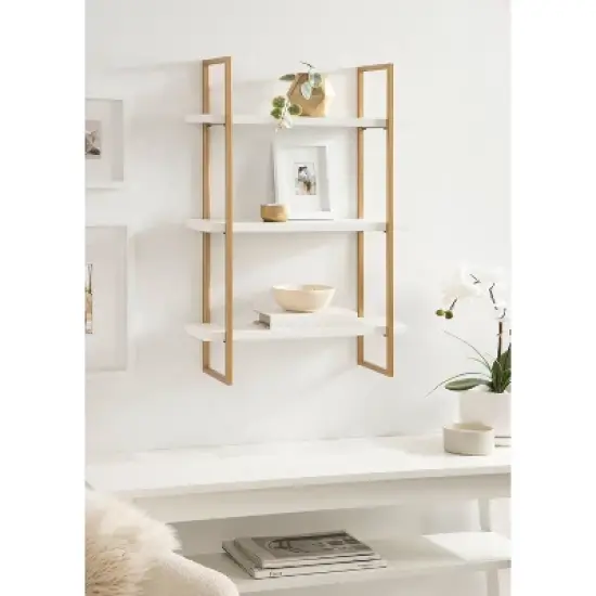 20" x 30" Leigh Wood and Metal Wall Shelf White/Gold - Kate & Laurel All Things Decor image {8}