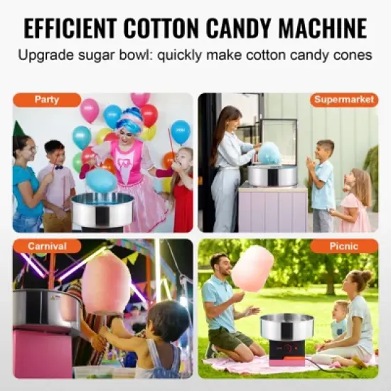 VEVOR Electric Cotton Candy Machine, 1000W Candy Floss Maker, Commercial Cotton Candy Machine with Stainless Steel Bowl, and Sugar Scoop image {6}