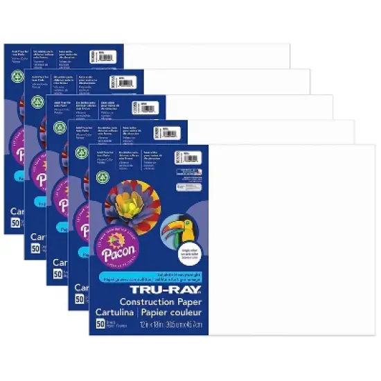 Tru-Ray 12" x 18" Construction Paper White 50 Sheets/Pack 5 Packs/Bundle (PAC103058-5) image {1}