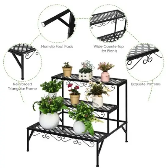 Costway 3 Tiers Metal Plant Stand Ladder Flower Pot Rack Decorative Planter Holder image {6}