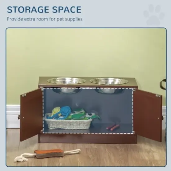 Akoasm 44L Capacity Large Elevated & Movable Dog Bowls With Storage Cabinet-Brown image {7}