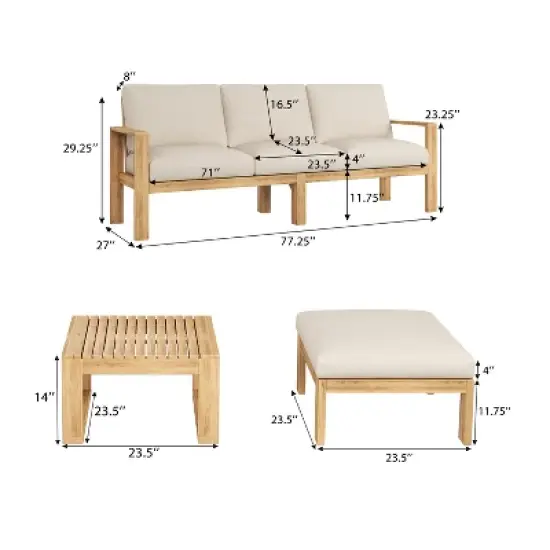 FIONECA 3-Piece Outdoor Acacia Wood Sectional Sofa Set with Cushions image {5}