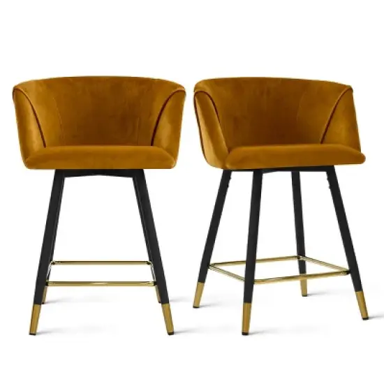 24" Chole Armrest Upholstered 360&deg; Swivel Counter Height stool Combine with Black and Gold Legs (Set Of 2)-The Pop Maison image {8}