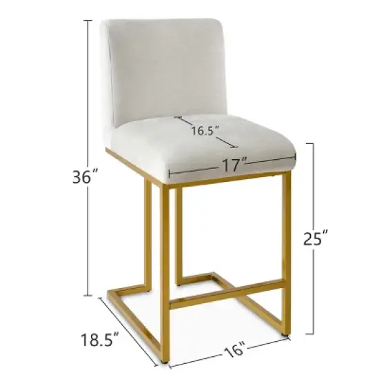 Set of 2 Mason 25" Contemporary Armless Upholstered Fabric With Gold Metal Sled Legs Counter Height Barstools-The Pop Maison image {4}