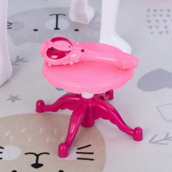 Qaba Infrared Remote Control Kids Dress-up Vanity Table Chair Girls Pretend Dressing Table Set with Music and Lightening Cosmetic Mirror Hair Dryer image {6}