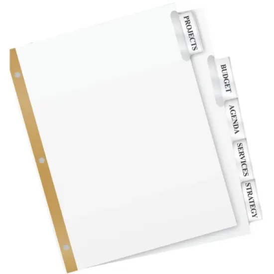 Avery 5 Tab Binder Dividers, White with Insertable Clear Big Tabs, 1 Set Pack, 8 Packs, 8 Sets Total (11122) image {6}