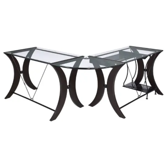 Monterey Glass Top L-Shape Computer Desk Cappuccino - Coaster image {6}