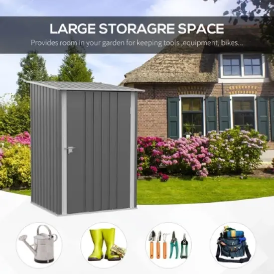 MOEPISY 3.3FT x 3.4FT Outdoor Storage Shed, Galvanized Metal Utility Garden Tool House, 2 Vents and Lockable Door, Gray image {3}