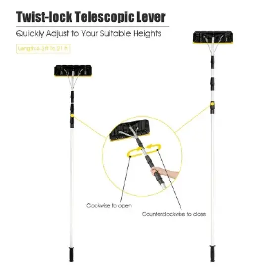 Costway 21FT Telescoping Snow Roof Rake Large Poly Blade Aluminum Tube Non-Slip Handle image {7}
