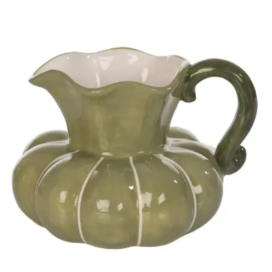 Transpac 34oz Ceramic Pumpkin Pitcher Fall Harvest Beverage Server Green Tabletop Decor for Autumn Gatherings and Gifts image {1}