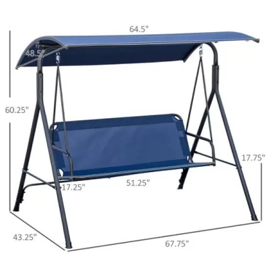 CAVINAS 3-Seat Patio Porch Swing,Hammock Swing Bench with Adjustable Canopy&Armrest,Outdoor Swing for Garden&Backyard,528LBS Capacity,Blue image {3}