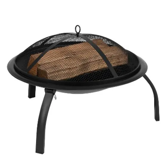 Flash Furniture 22.5" Foldable Wood Burning Firepit with Mesh Spark Screen and Poker image {7}