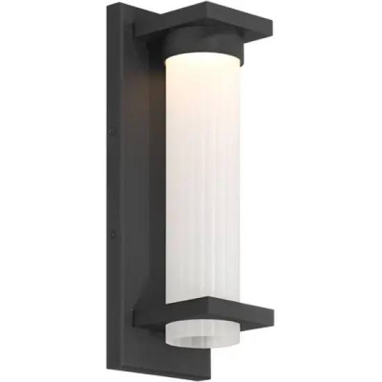 Possini Euro Design Kathleen 14" High Modern Outdoor Wall Light Fixture Mount Porch House Exterior LED Bulb Weatherproof Sand Black Metal Glass Shade image {6}