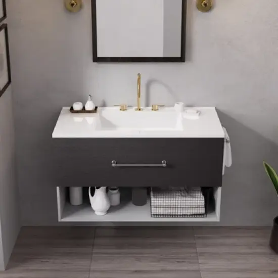 Hyleory 36 inch Single Bathroom Vanity with Resin Sink One Drawer and Towel Rack image {2}