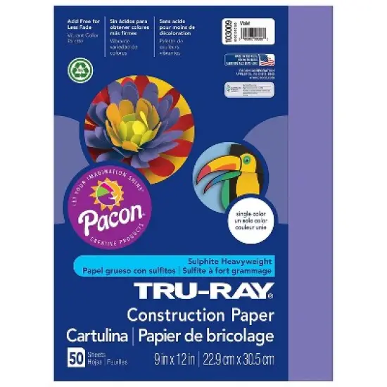 Pacon Tru-Ray 9" x 12" Construction Paper Violet 50 Sheets/Pack 5 Packs (PAC103009-5) image {1}
