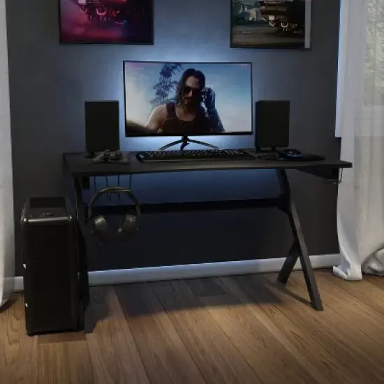Flash Furniture Gaming Desk 45.25" x 29" Computer Table Gamer Workstation with Headphone Holder and 2 Cable Management Holes image {1}