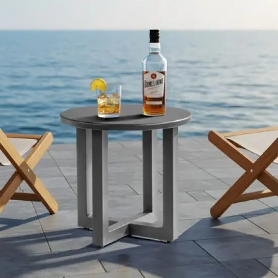 Karl Home Patio Gray Round Metal Side Table image {4}