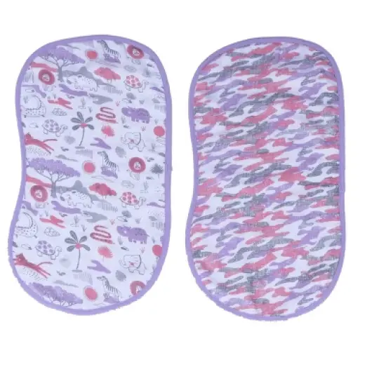 Bacati - Jungle Safari Lilac/Coral Muslin 4 pc Bibs/Burpies image {4}