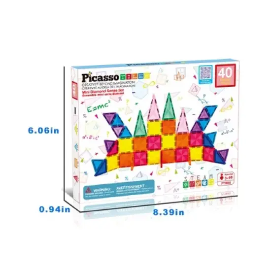 PICASSO-TILES Magnetic Tiles For Kids, Travel Size 40PCS Construction STEM Building Blocks Educational Toy image {8}