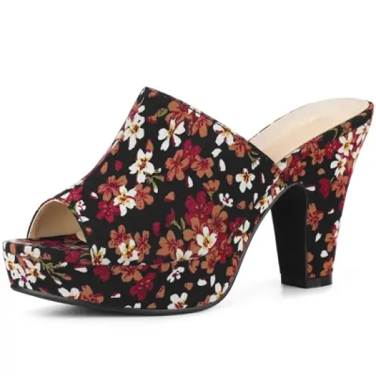 Perphy Women's Platform Floral Chunky Heel Slides Sandals image {6}