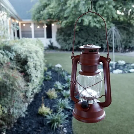 Indoor/Outdoor Metal/Glass Hurricane Lantern with Dimmable LED Lights Red - Alpine Corporation: Battery-Powered, All-Weather Design image {2}