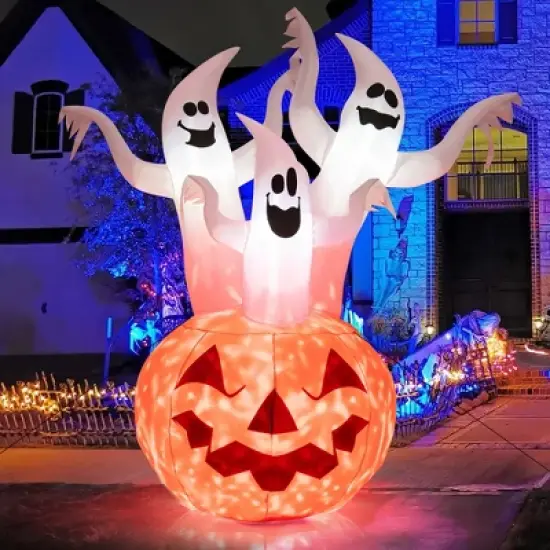 Costway 6 FT Inflatable Halloween Tree White Ghosts with Pumpkin Decor w/ Rotating Lamp image {8}