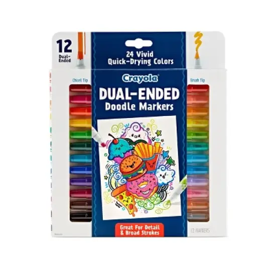 Crayola 12pk Doodle & Draw Dual Ended Doodle Markers: Artist Broad Point, Multicolored, Choking Hazard Warning image {6}