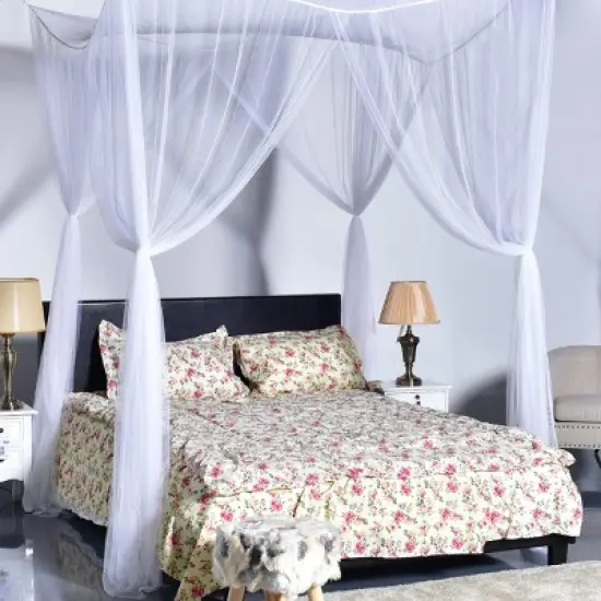4 Corner Post Bed Canopy Mosquito Net Full Queen King Size Netting Bedding White image {5}
