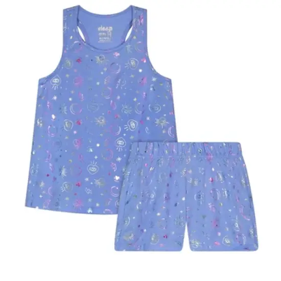 Sleep On It Girls Blue Celestial 2-Piece Tank Pajama Shorts Sleep Set image {5}