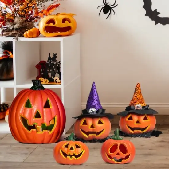 Joyfy 5 Packs Halloween Light up Jack-o&rsquo;-Lantern Combo Set, Pumpkin Prop with LED Light Halloween Tabletop Decorations Props  Decor image {8}