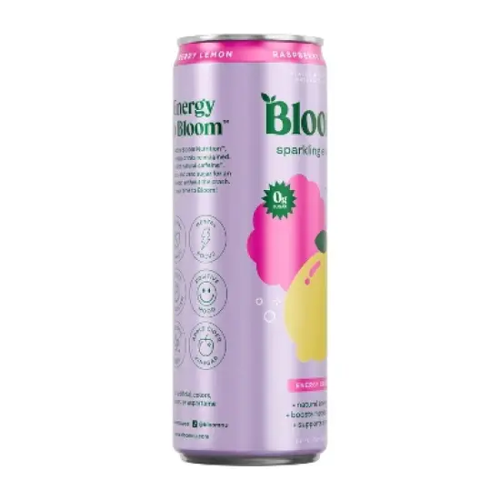 BLOOM NUTRITION Sparkling Energy Drink - Raspberry Lemon - 12 fl oz Can image {7}