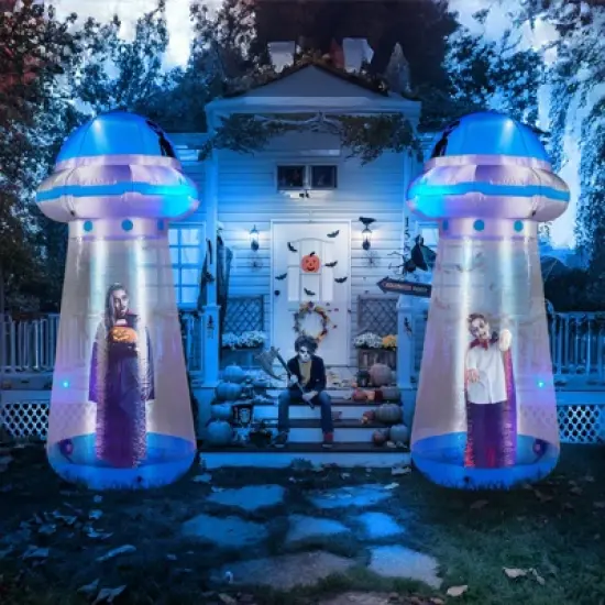 Angel Sar 8.8FT Halloween Inflatable UFO, Interactive Stand Inside Yard Decoration with LED Lights, for Indoor Outdoor Party Garden Decor image {2}