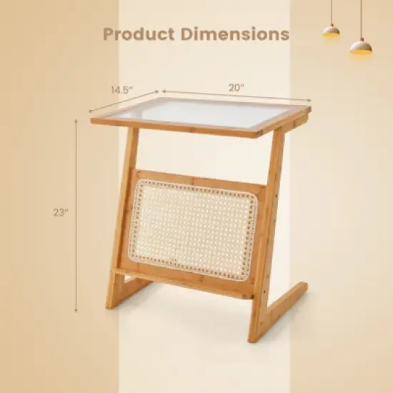 Tangkula 1pc/2pcs Z-shaped Side Table w/ Rattan Shelf Glass Top End Table w/ Magazine Rack Space-saving Sofa side Bedside Table image {8}