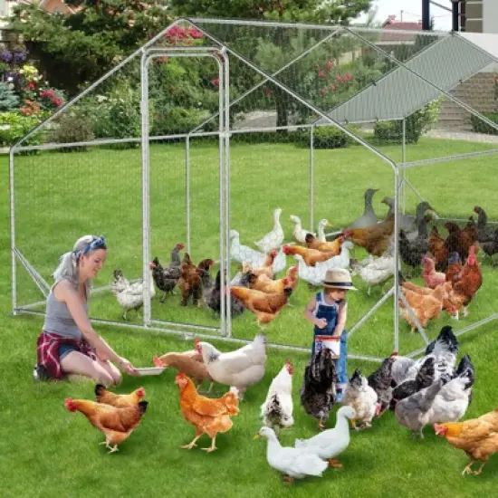 Chicken Coop, Large Metal Chicken Run - Walk in Poultry Cage with Waterproof Anti-UV Cover, Spire Roof for Outdoor Farm Use image {6}