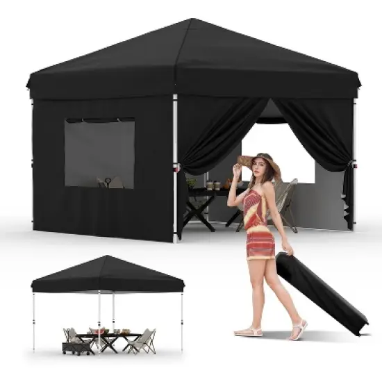 10'x10' Instant Pop Up Canopy with 4 Sidewalls, Heavy Duty Commercial Tent Includes Stakes/Ropes/Sandbags, Perfect for Outdoor Markets, Events image {8}