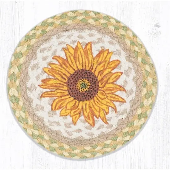 Earth Rugs Round Trivet &ndash; Sunflower Printed Braided Jute, 10"x10", Rustic Floral Farmhouse Accent image {3}