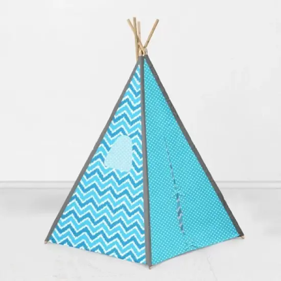 Bacati - Mix n Match Turquoise Gray Chevron Dots Play Tent for Kids/Toddlers, 100% Cotton Percale Fabric Cover  image {4}