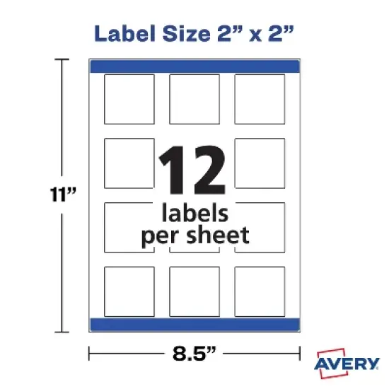 Avery Printable Blank Square Labels, 2" x 2", Glossy Crystal Clear, 120 Customizable Labels (22853) image {4}