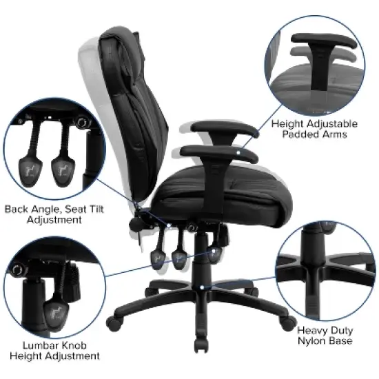 Emma and Oliver High Back Black LeatherSoft Multifunction Ergonomic Office Chair, Lumbar Knob image {2}
