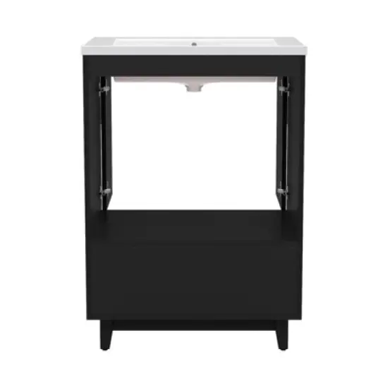 Hyleory 25" Modern Bathroom Vanity With Ceramic Basin, Undermount Sink Cabinet, Free Standing Storage Cabinet With Sink Combo Set image {10}