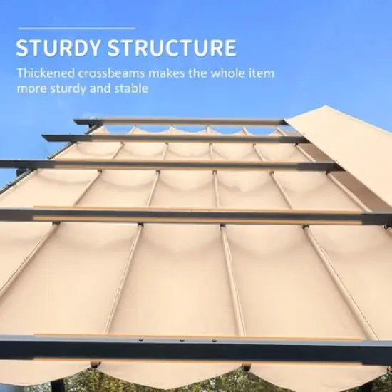 DOMETOUR 11x16 FT Outdoor Retractable Pergola with Weather-Resistant Canopy, Aluminum Patio Gazebo for Garden/Courtyard, Khaki image {3}