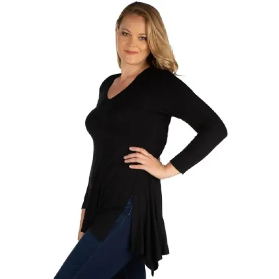 24seven Comfort Apparel Long Sleeve Split Hemline Plus Size Tunic Top image {1}