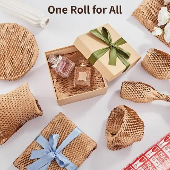 Attop Honeycomb Packing Paper, 15"x 213' Bubble Packing Wrap Wrapping Roll With 20 Fragile Sticker Labels image {7}