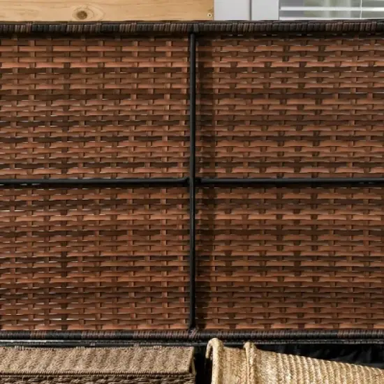 Outsunny Outdoor Deck Box & Shoe Storage, PE Rattan Wicker Towel Rack with Liner for Indoor, Outdoor, Pool, Toys, Garden Tools, Brown image {4}