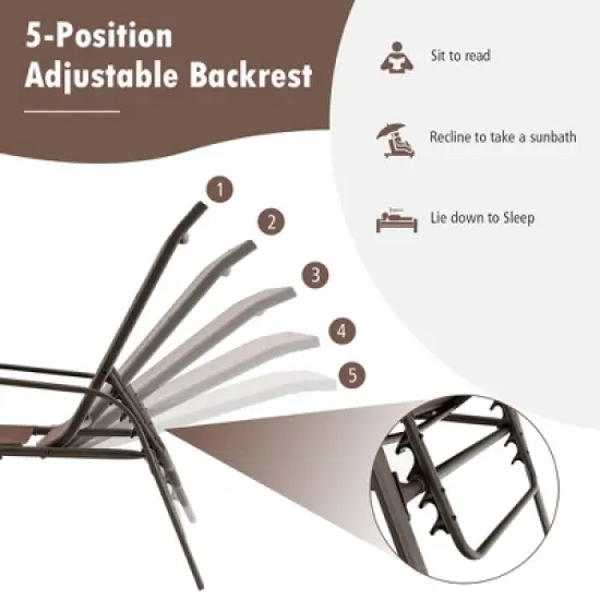 Costway 2PCS Patio Folding Chaise Lounge Chair Recliner Back Adjustable Stack image {4}