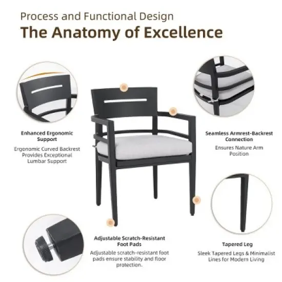 5-Piece Patio Dining Set with Sintered Stone Table and Aluminum Armchairs, Outdoor Furniture for Backyard, Deck or Garden - The Pop Home image {3}