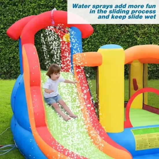Costway Inflatable Bounce House Water Slide w/ Climbing Wall Splash Pool Water Cannon image {5}