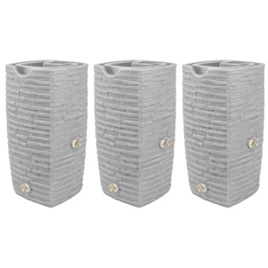 Good Ideas Impressions Riverwalk 50 Gallon Faux Slate Surface Dual Spigot Rain Barrel with 2 Brass Spigots and Screen, Light Granite (3 Pack) image {6}